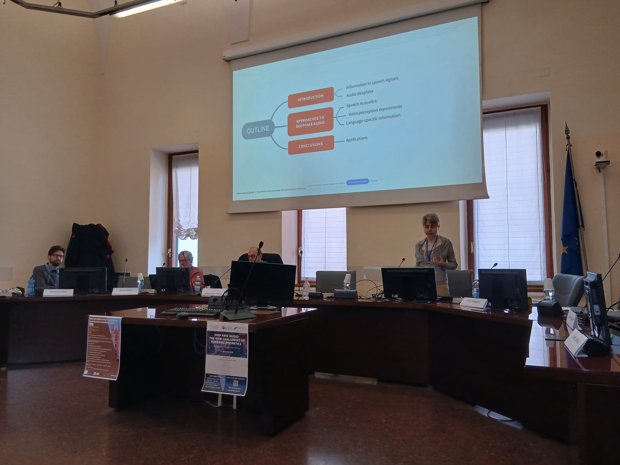 Elisa Pellegrino giving a talk on the role of speech acoustics and perception in deepfake detection 