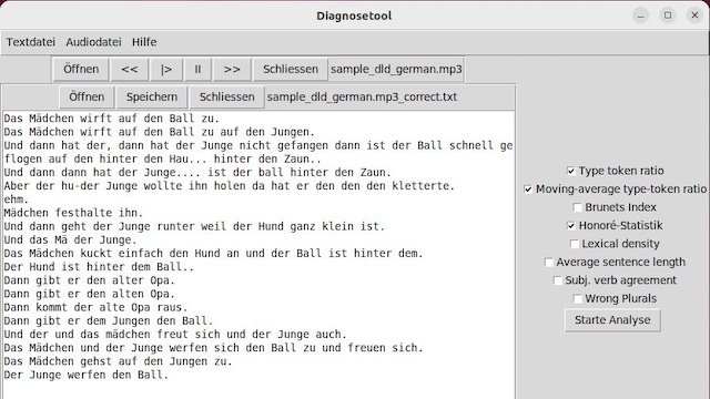 Screenshot of computer-assisted language sample analysis interface